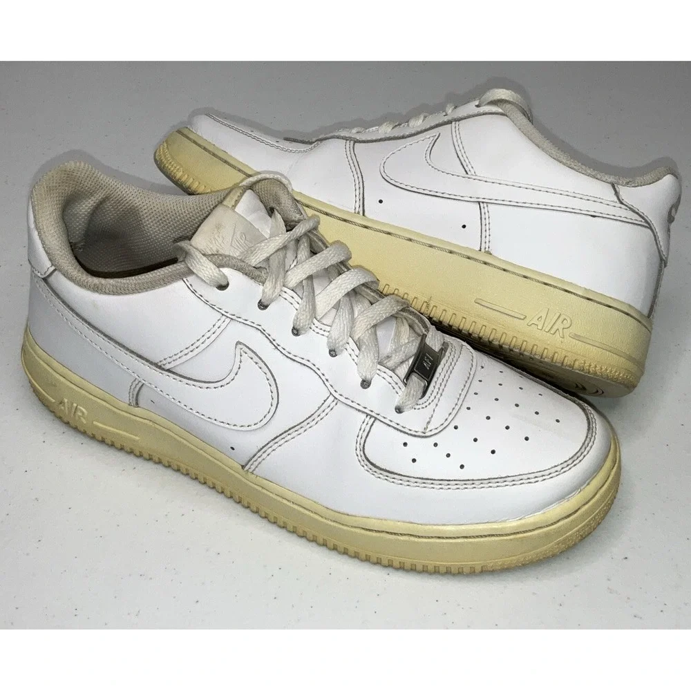 Nike Air Force 1 Low White Leather Sneakers AF1 314192-117‎ GS Youth Sz 7